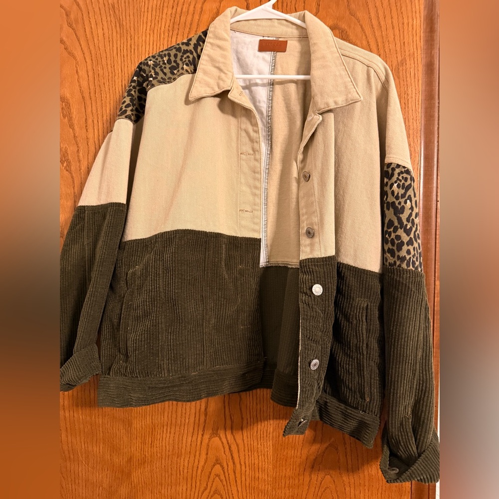Umgee Tan and Brown Leopard Jean Jacket